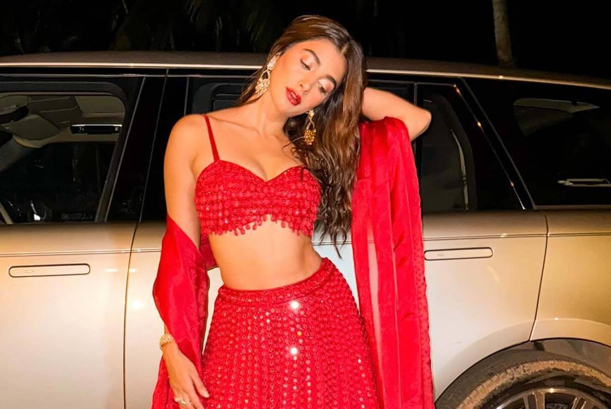 Pooja Hegde Wears Stunning Red Lehenga for Wedding Season