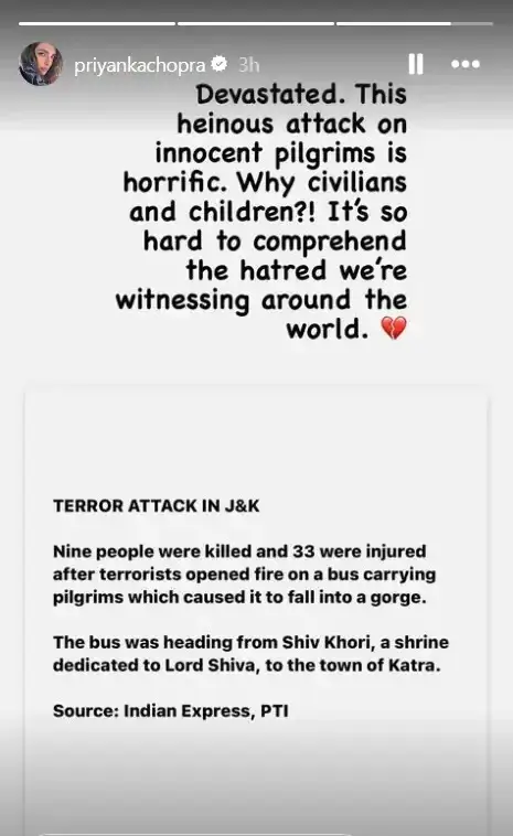 Priyanka Chopra Speaks Up on the Heinous Terror Attack on the Pilgrims in Reasi Says Why Civilians and Children; Read More to Get Full Details!